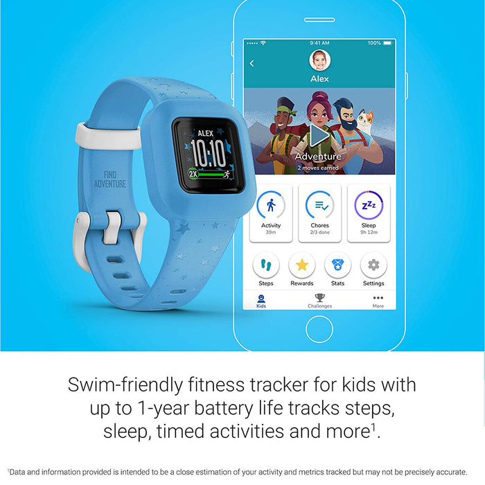 Garmin vivofit Fitness Tracker for Kids Swim Friendly Blue Stars Silicone Band Smart Watch - 010-02441-22