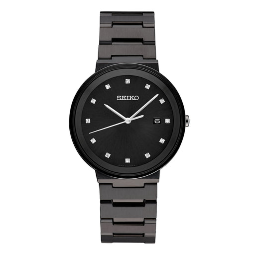 Seiko Men's Black Sunray Dial Stainless Watches 