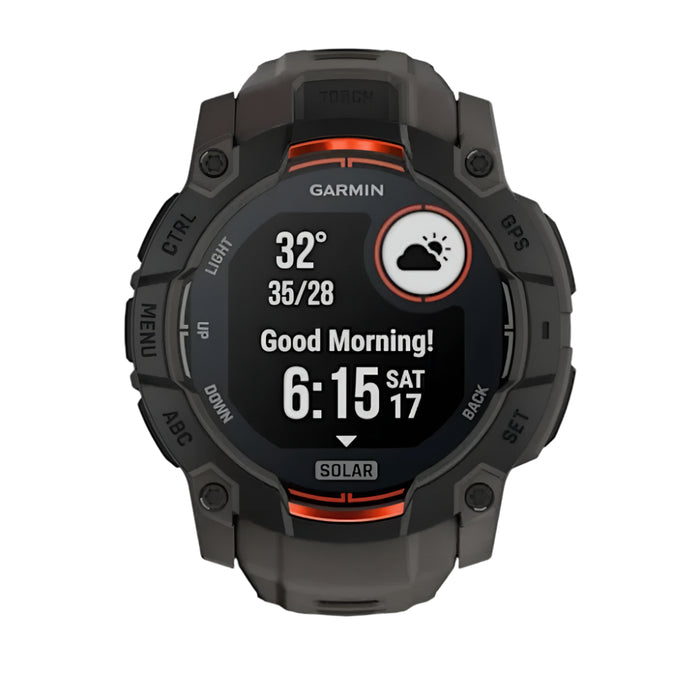 Garmin Instinct® 3 50 MM Unisex Charcoal Solar Charged Display Metal-Reinforced Bezel Built-in Flashlight Rugged Outdoor GPS Smartwatch - 010-02935-00
