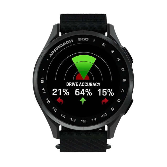 Garmin Approach® S50 Unisex Slate Aluminum Bezel with Black ComfortFit Nylon Band Amoled Display On-Course Features Wrist-Based Heart Rate Advanced Golf GPS Smartwatch - 010-03010-00