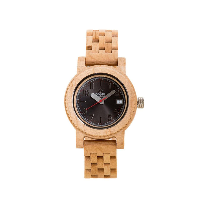 Tense Wood Mini Yukon Mens Wood Case and Bracelet Black Dial Maplewood Watch - M5200M