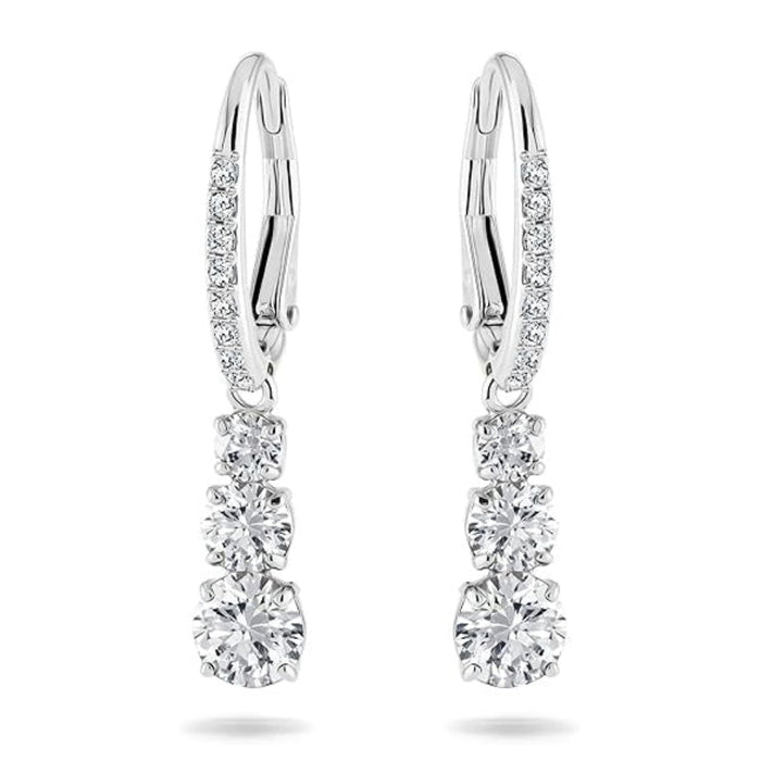 Swarovski Women's White Crystals On A Rhodium Plated Setting Stilla Attract Trilogy Drop Pierced Earrings - 5416155