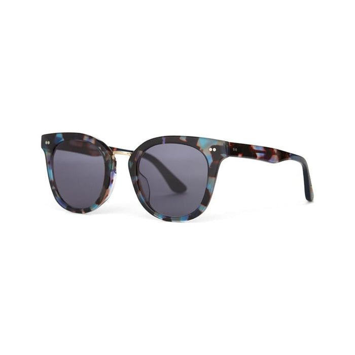 TOMS Women's Pacific Blue Tortoise Accented With Gold Metal Temples Frame Dark Grey Lens Round Cecilia Sunglasses - 10019163