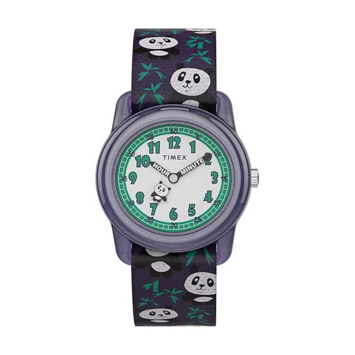 Timex Girls Time Machines White Dial Purple/Pandas Elastic Fabric Strap Analog Quartz Watch - TW7C770-M