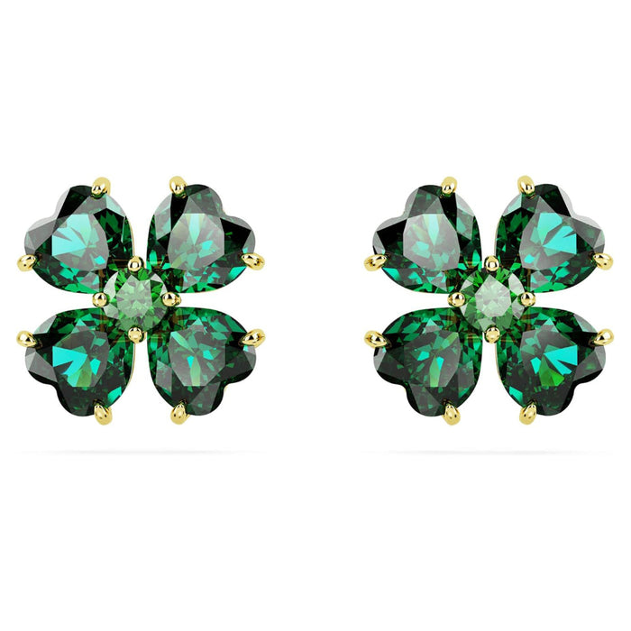 Swarovski Women's Gold-Tone Finished Clover Motif With Green Stones Idyllia Stud Earrings - 5666236