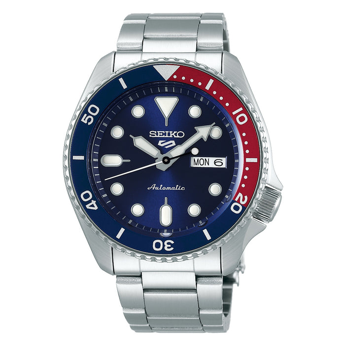 Seiko Men's Blue Dial Silver Stainless Steel Band 5 Sports Automatic Analog Watch - SRPD53