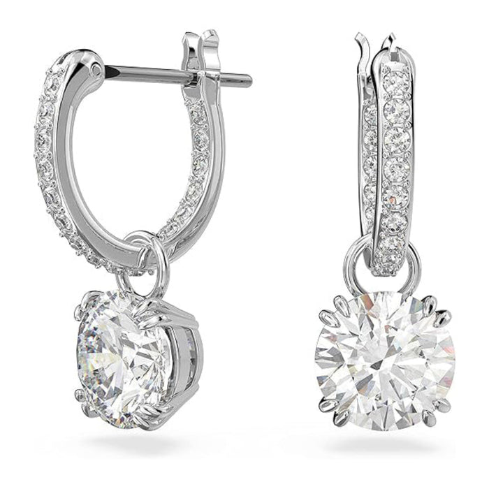 Swarovski Women's White Crystals On A Rhodium Finish Setting Constella Pierced Hoop Drop Earrings - 5636717
