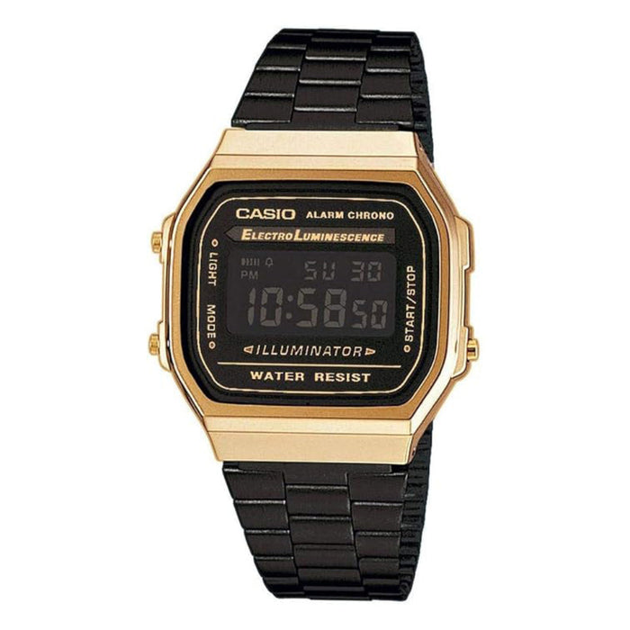 Casio Unisex Black Dial Black Stainless Steel Band Digital Quartz Watch - A168WEGB-1BDF