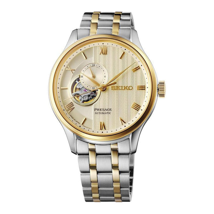 Seiko Presage Men's Gold Dial Silver-gold Two-tone Stainless Steel Band Analog Automatic Watch - SSA464