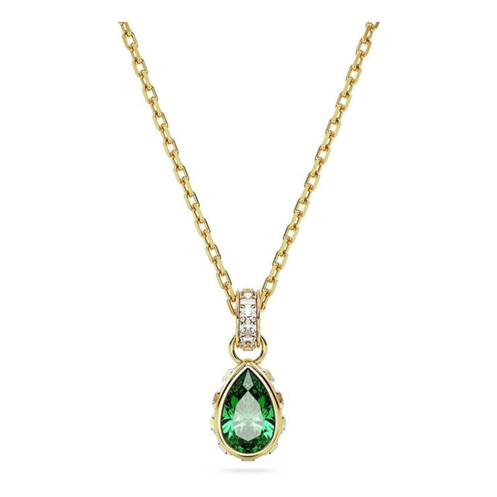 Swarovski Women's Green Pear-Cut Center Crystal with Clear Crystal Detail in Gold-Tone Finished Setting Stilla Pendant Necklace - 5648751