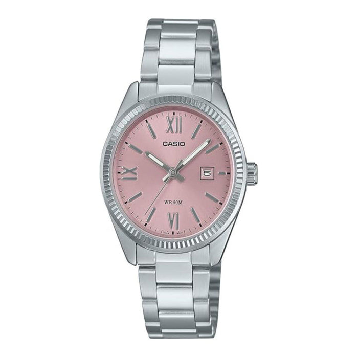 Casio Women's Pink Dial Silver Stainless Steel Band Analog Japanese Quartz Watch - LTP-1302DD-4A1VDF