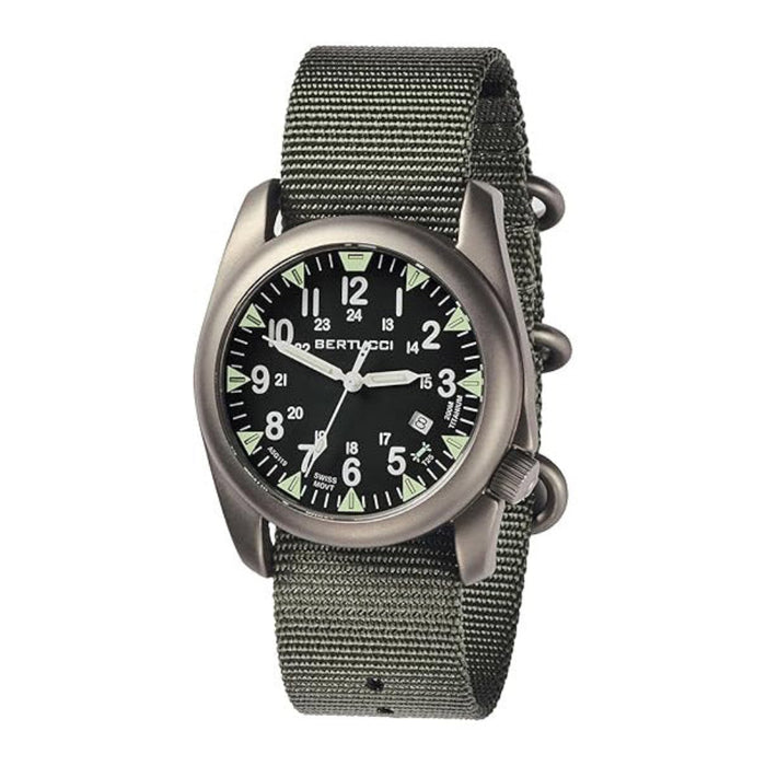 Bertucci Men's Black Dial Defender Drab Nylon Band Analog Swiss Quartz Watch - 13481