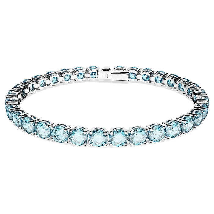Swarovski Women's Round Crystals in Light Aquamarine-Blue on Rhodium Finished Band Medium Size Matrix Tennis Bracelet - 5648928