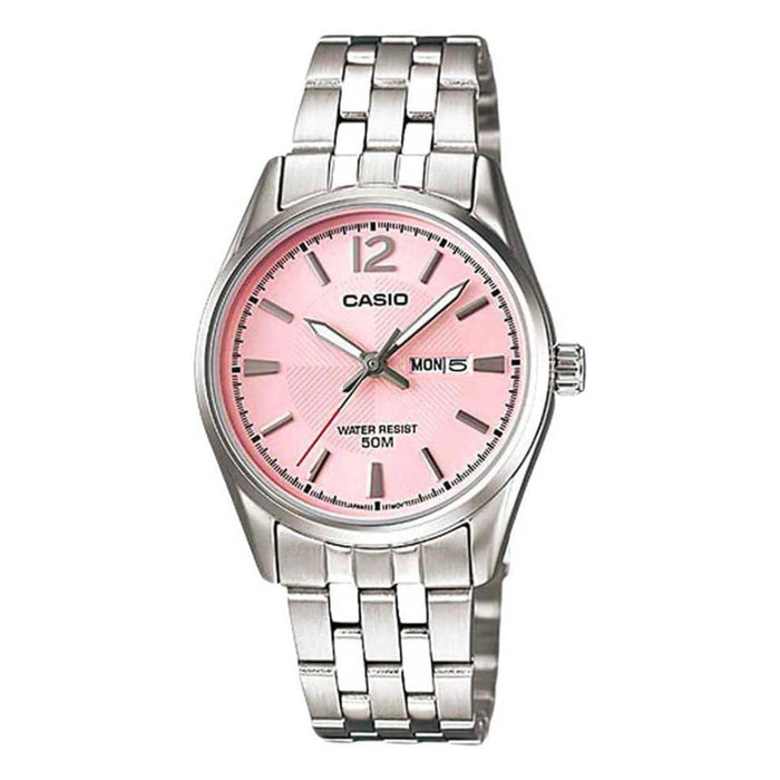 Casio Women's Pink Dial Silver Stainless Steel Band Analog Japanese Quartz Watch - LTP-1335D-5AVDF