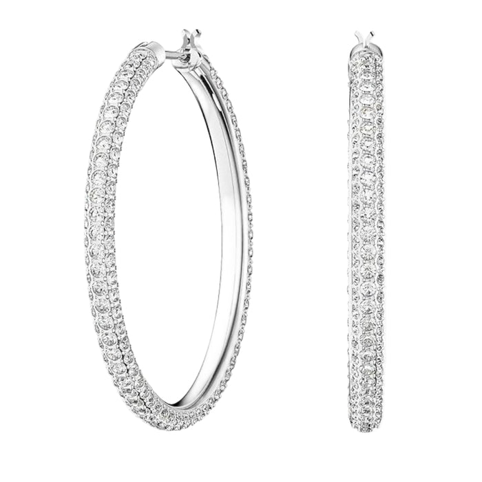 SWAROVSKI Women's White Stones Rhodium Plated Finished Dextera Hoop Earrings - 5389432