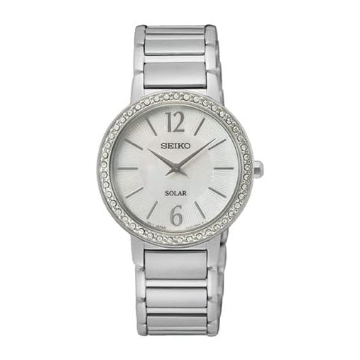 Seiko Women's Mother of Pearl Dial Silver-tone Stainless Steel Band Eco-Drive Watch - SUP467