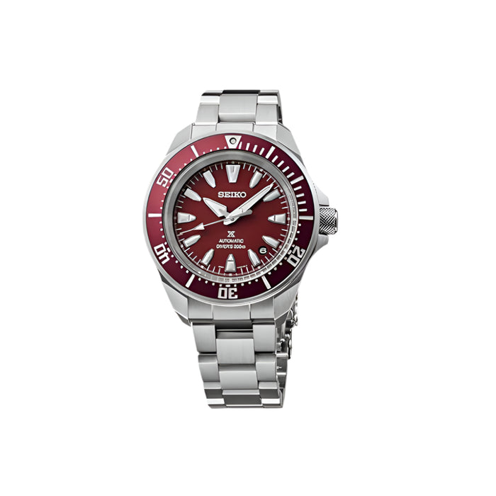 Seiko Prospex Men's Red Dial Silver Stainless Steel Band Analog Automatic Watch - SRPL11
