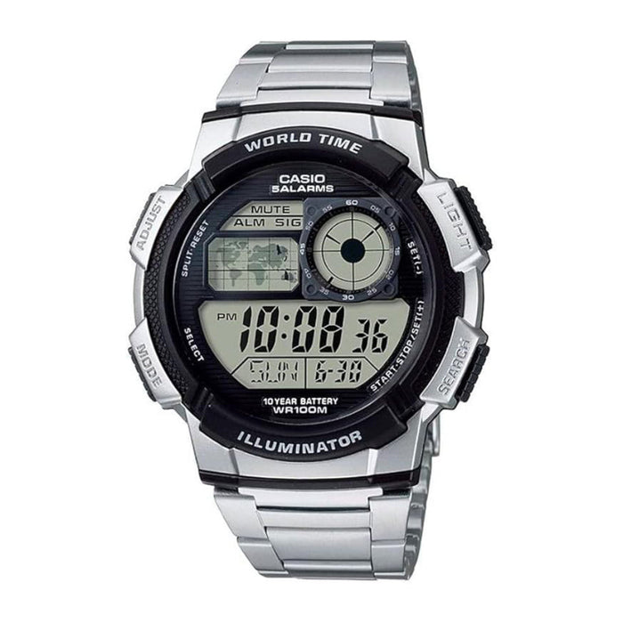 Casio Men's Black Dial Silver Stainless Steel Band Digital Quartz Watch - AE-1000WD-1AVDF