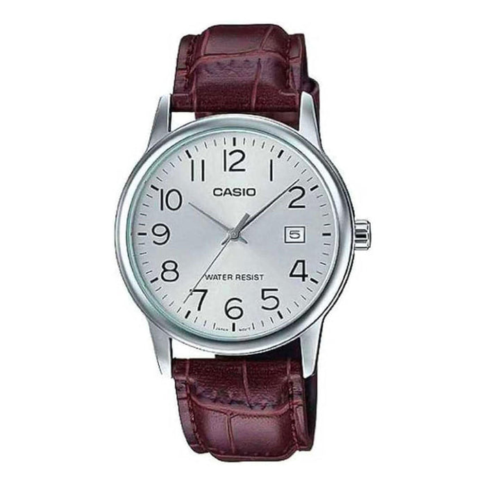 Casio Men's Silver Dial Brown Band Analog Japanese Quartz Watch - MTP-V002L-7B2UDF-M