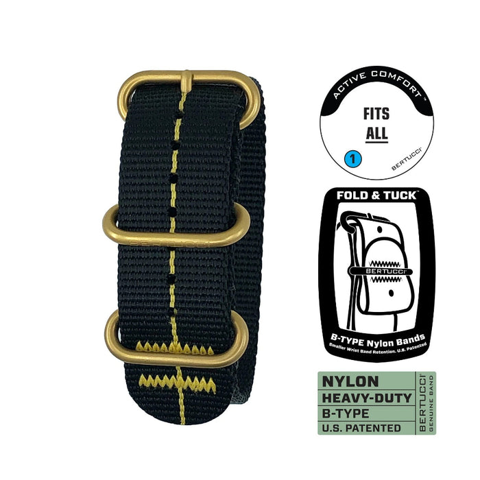 Bertucci Unisex Black Gold Line Nylon 22 MM Watch Band - B-367G