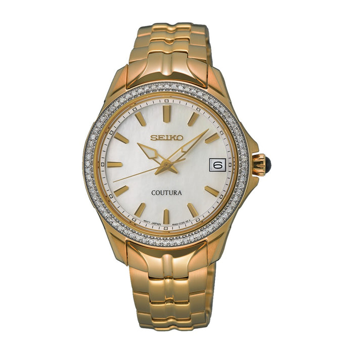 Seiko Coutura Women's White Dial Gold-Tone Stainless Steel Strap Quartz Watch - SUR592