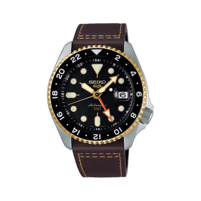 Seiko Men's Black Dial Brown Leather Band Analog Automatic Watch - SSK036