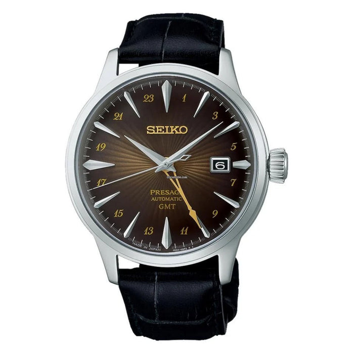 Seiko Presage Cocktail Time Men's Brown Dial Black Calfskin Band Automatic Watch - SSK039