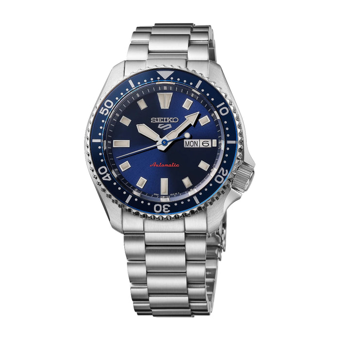 Seiko 5 Sports Men's Blue Dial Silver Stainless Steel Band Analog Automatic Watch - SRPL83