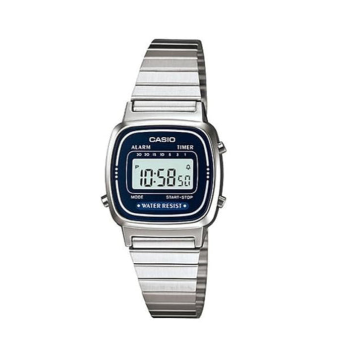 Casio Women's Blue Dial Silver Stainless Steel Band Digital Quartz Watch - LA670WA-2DF-A