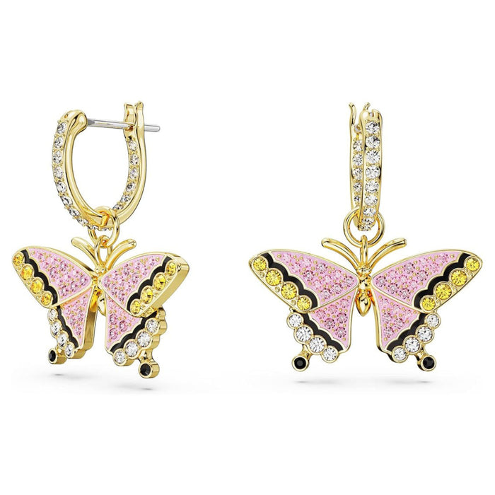 Swarovski Part of the Idyllia Collection Women's Gold-Tone Finished Butterfly Motif with Multicolored Stones Idyllia Drop Earrings - 5670055