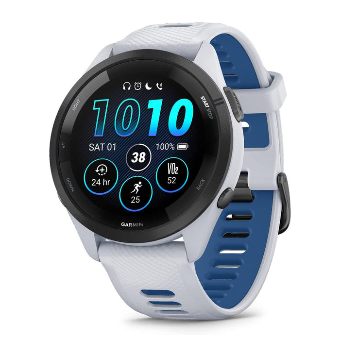 Garmin Forerunner 265 Whitestone Tidal Blue Silicone Band AMOLED Display Training Metrics and Recovery Insights Running Smartwatch - 010-02810-01