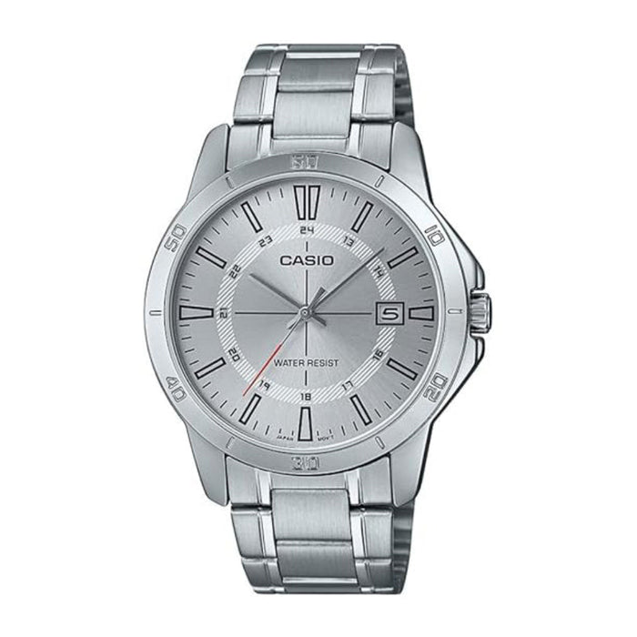 Casio Men's Silver Dial Silver Stainless Steel Band Analog Japanese Quartz Watch - MTP-V004D-7CUDF