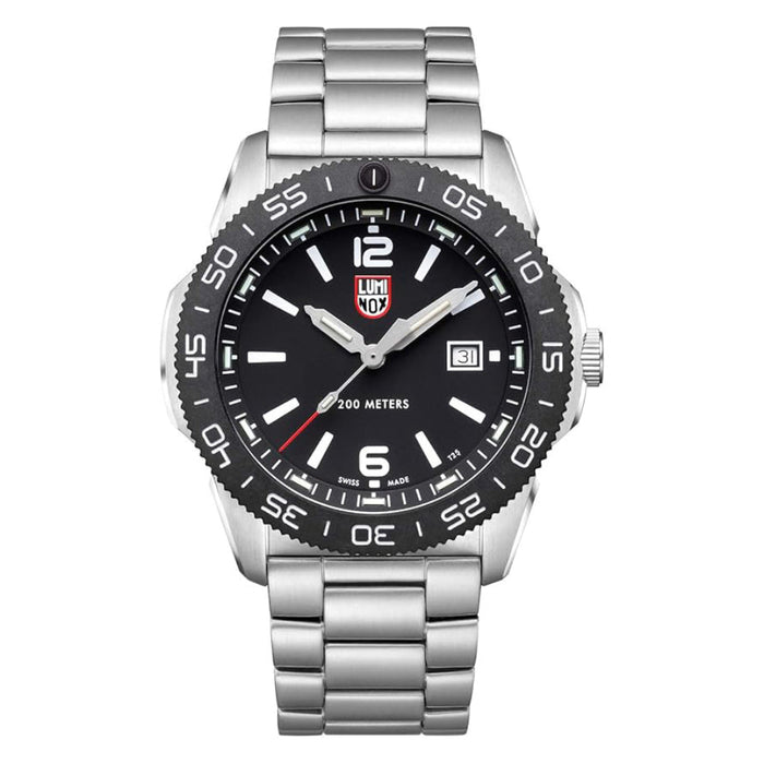 Luminox Men's Pacific Diver 3120 Series Black Dial Silver Stainless Steel Band Quartz Analog Watch - XS.3122-A