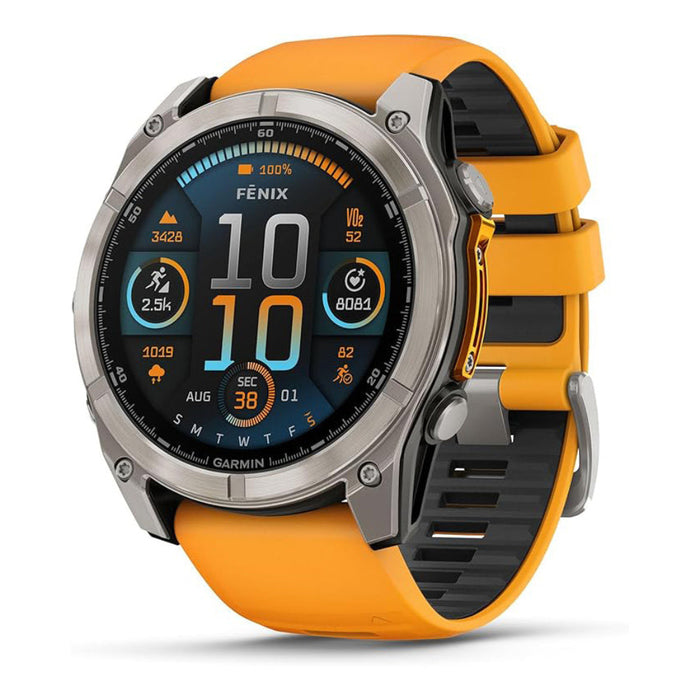 Garmin fēnix 8 Unisex Titanium with Spark Orange/Graphite Band Amoled Sapphire Long-Lasting Battery Life Dive-Rated Built-in LED Flashlight 51 Millimeters Premium Multisport GPS Smartwatch - 010-02905-10