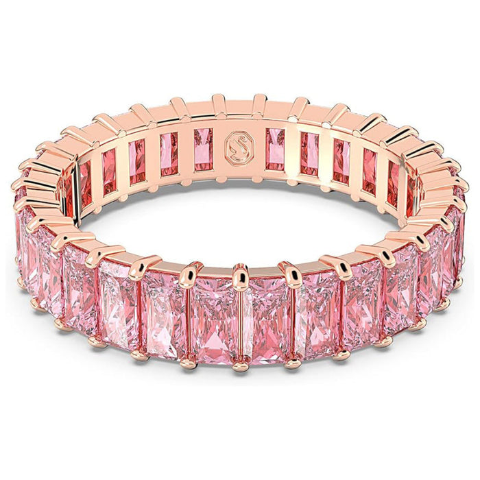 Swarovski Women's Baguette Cut Pink Crystal Rose Gold-tone Finish Size 6 Matrix Ring - 5648287