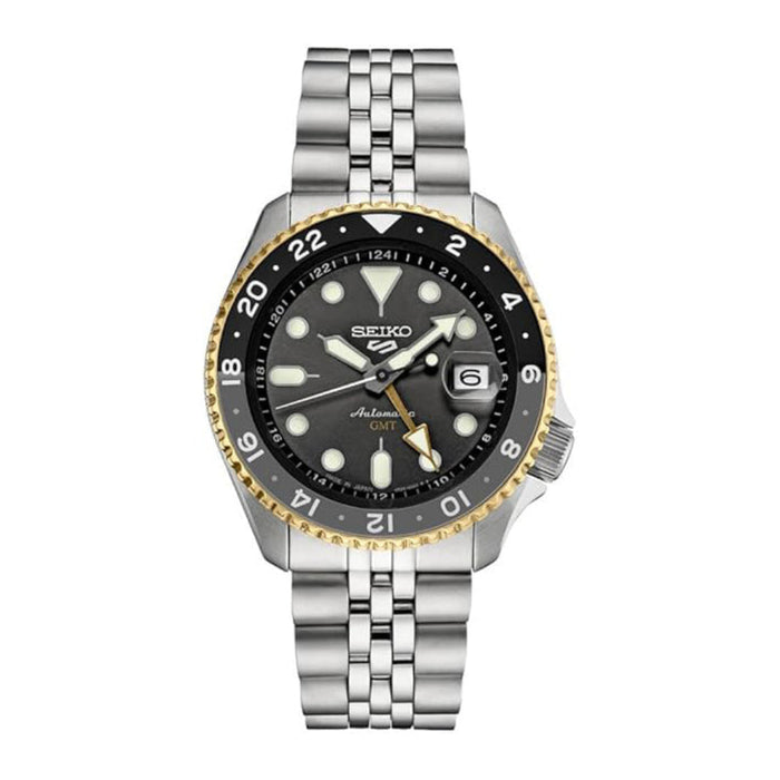 Seiko Men's Black Dial Gray Stainless Steel Band Mechanical Watch - SSK021