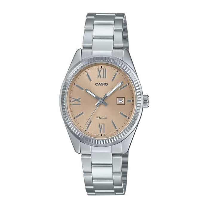 Casio Women's Sun Ray Dial Silver Stainless Steel Band Analog Japanese Quartz Watch - LTP-1302DD-4A2VDF