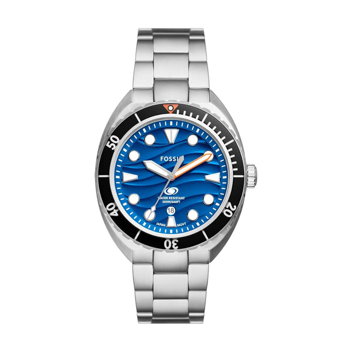Fossil Breaker Men's Blue Dial Silver Stainless Steel Band Analog Quartz Three-Hand Watch - FS6064