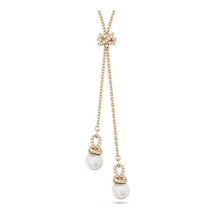 Swarovski Women's Clear Stones and Pearls in a Rose Gold-Tone Finished Setting Originally Y Pendant Necklace - 5669521