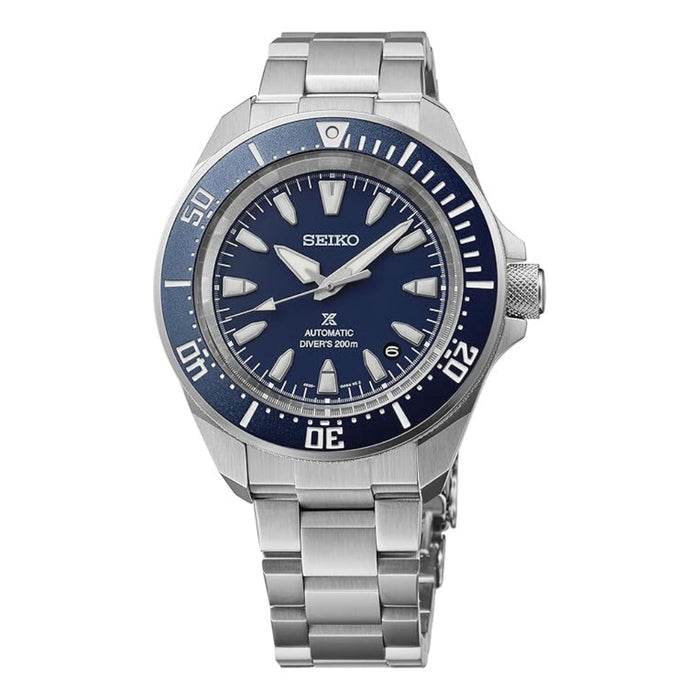 Seiko Men's Blue Dial Silver Stainless Steel Band Analog Automatic Watch - SRPL51
