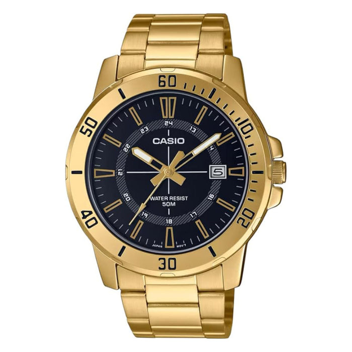 Casio Men's Black Dial Gold Stainless Steel Band Analog Quartz Watch - MTP-VD01G-1CVUDF