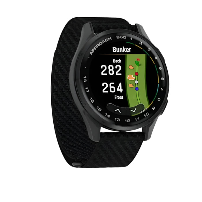 Garmin Approach® S50 Unisex Slate Aluminum Bezel with Black ComfortFit Nylon Band Amoled Display On-Course Features Wrist-Based Heart Rate Advanced Golf GPS Smartwatch - 010-03010-00