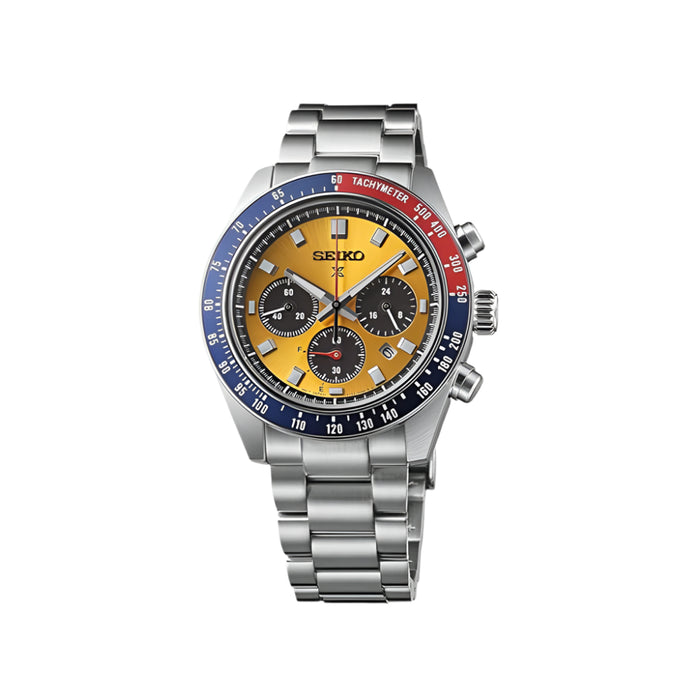 Seiko Prospex Speedtimer Men's Yellow Dial Silver Stainless Steel Band Analog Solar Watch - SSC947