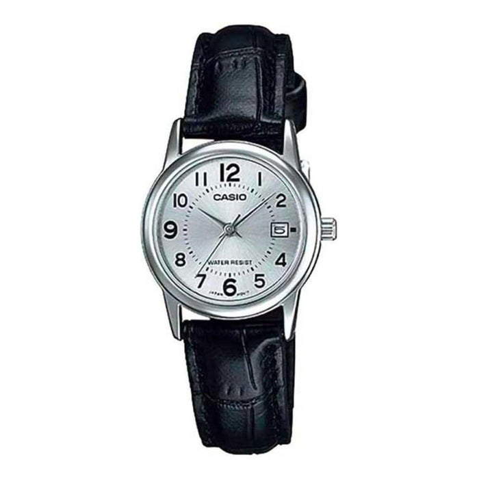 Casio Women's Silver Dial Black Leather Band Analog Japanese Quartz Watch - LTP-V002L-7BUDF