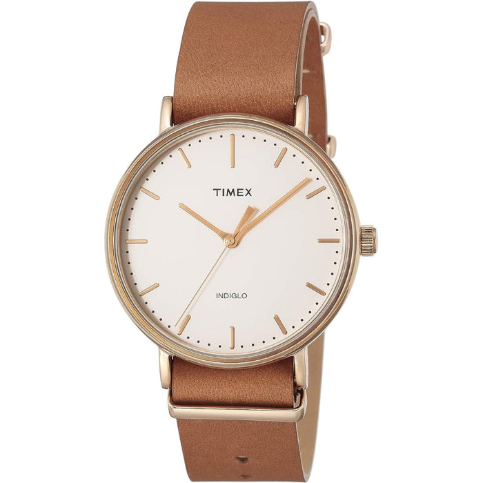 Timex Unisex White Dial Brown Leather Band Analog Fairfield Quartz Watch - TW2P91200