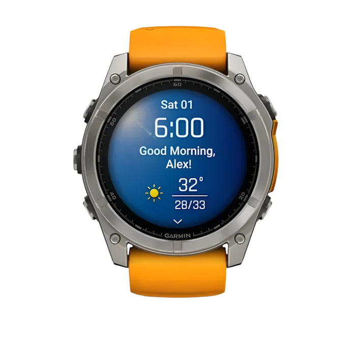 Garmin fēnix 8 Unisex Titanium with Spark Orange/Graphite Band Amoled Sapphire Long-Lasting Battery Life Dive-Rated Built-in LED Flashlight 51 Millimeters Premium Multisport GPS Smartwatch - 010-02905-10