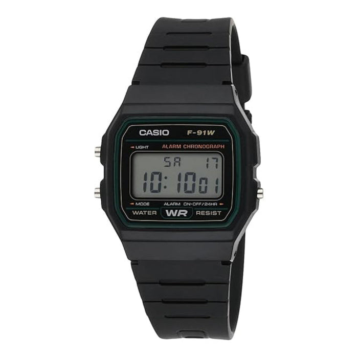Casio Men's Black Dial Black Plastic Band Digital Quartz Watch - F-91W-3HDG