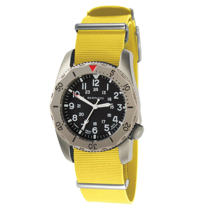 Bertucci Men's Black Dial Yellow Italian Rubber NATO Band Analog Swiss Quartz Watch - 12146