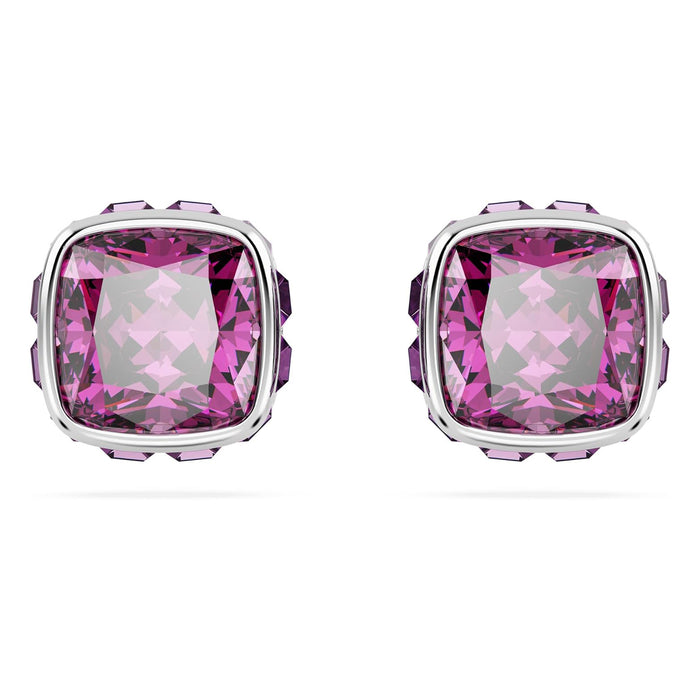 Swarovski Women's Purple Square-Cut Stone and Crystals in a Rhodium-Finished Setting February Birthstone Stud Earrings - 5660797