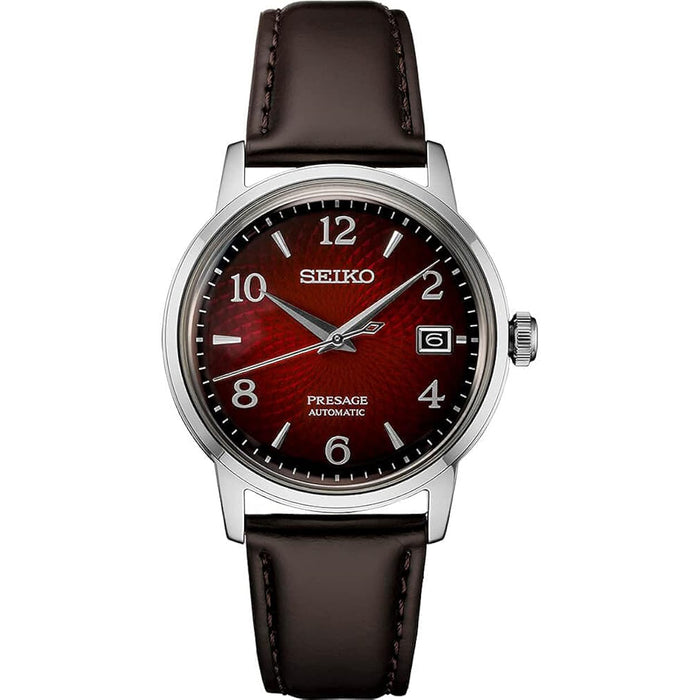 Seiko ‎Men's Red Dial Brown Leather Band Analoge Quartz Watch - SRPE41